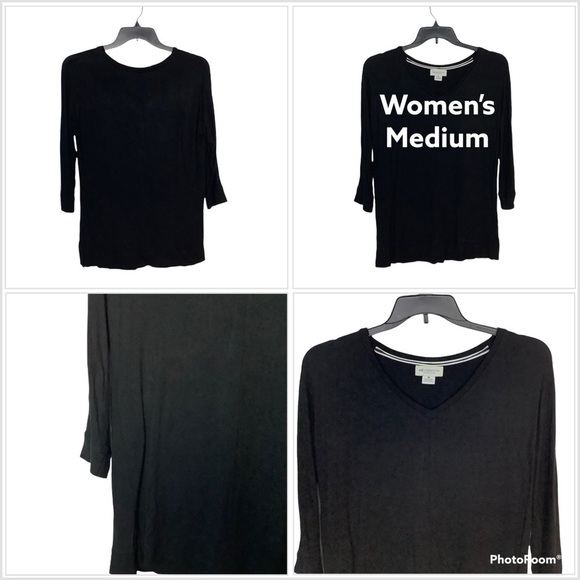 Women's Liz Claiborne Medium 8 - 10 V-Neck Sweater Shirt Black Buttery Soft NWOT - Picture 1 of 7
